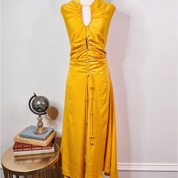 Altuzarra Kaya Asymmetric Cutout Satin Midi Dress Size 10 Modern Ruched $1525 - Picture 1 of 15